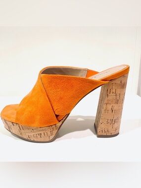 Charles David orange suede and cork heels women’s size 6.5